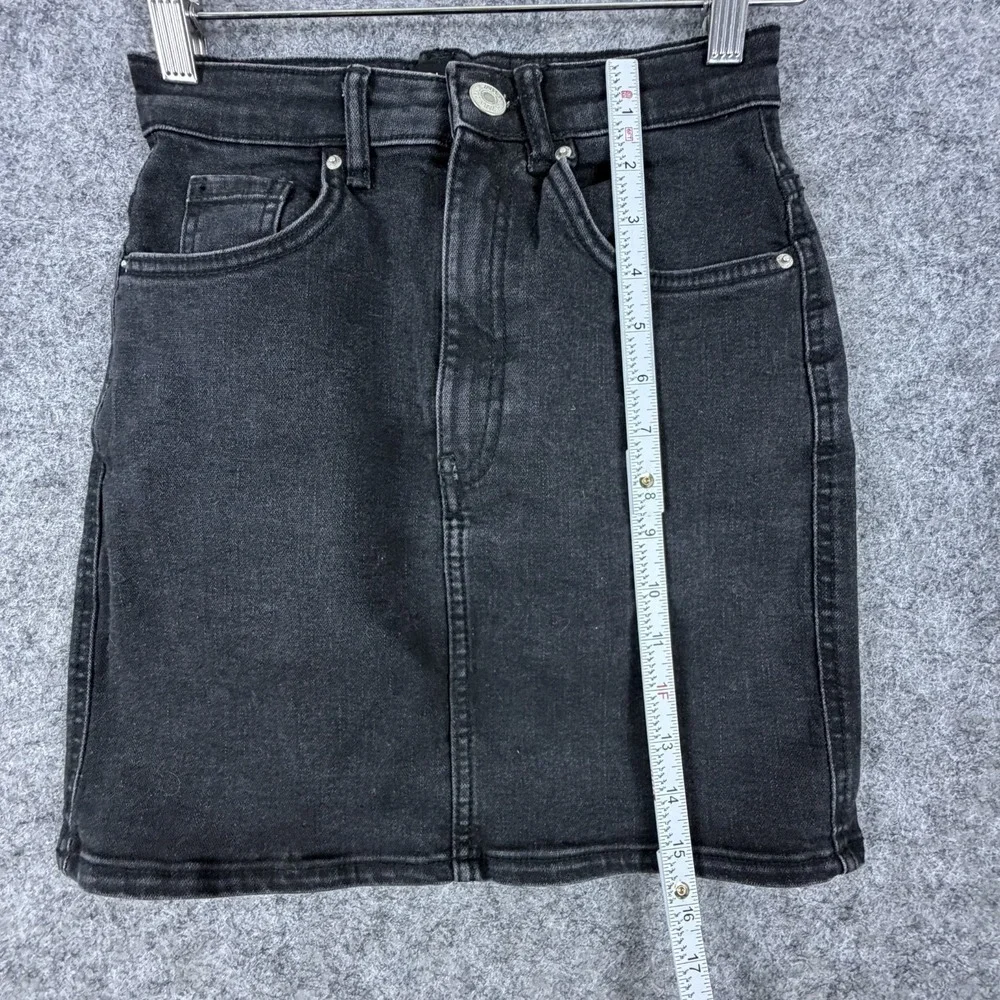 Zara Mini Skirt Womens XS Black Denim Fitted Career Indie Sleaze Grunge Rocker